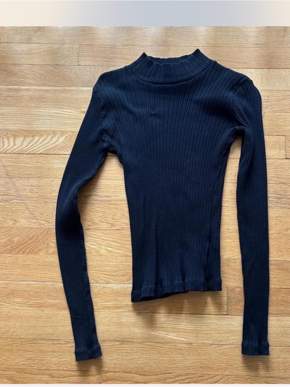Brandy Melville Ribbed Mock Neck Long-Sleeve Top - Black